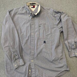 Tommy Hilfiger Shirt Mens M Blue Check Long Sleeve Button Down Pocket Classic